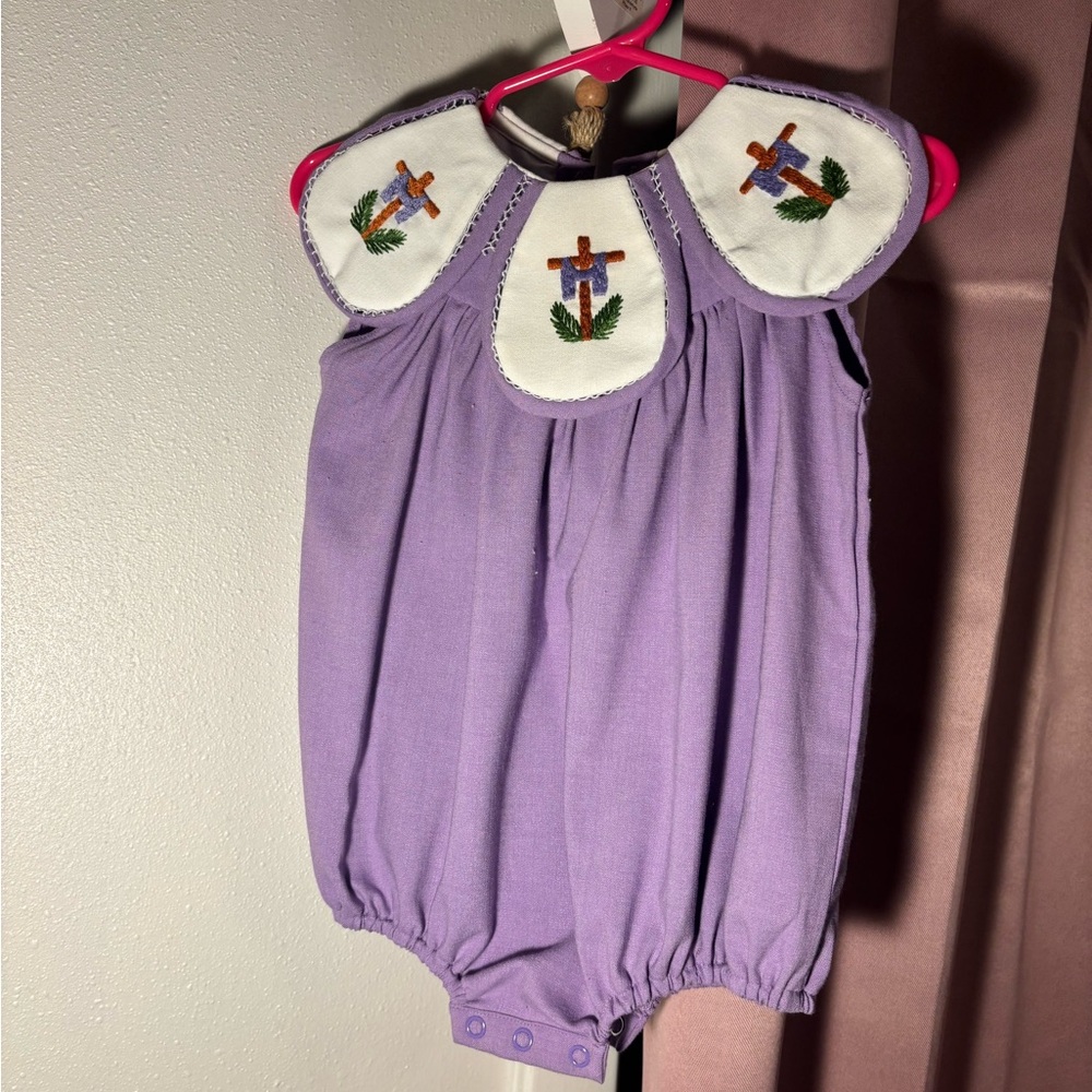 Lilac Girls Embroidered Collar Bubble Romper